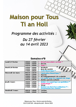 Programme d’activités de la Maison pour Tous – Du 27 février au 14 avril 2023