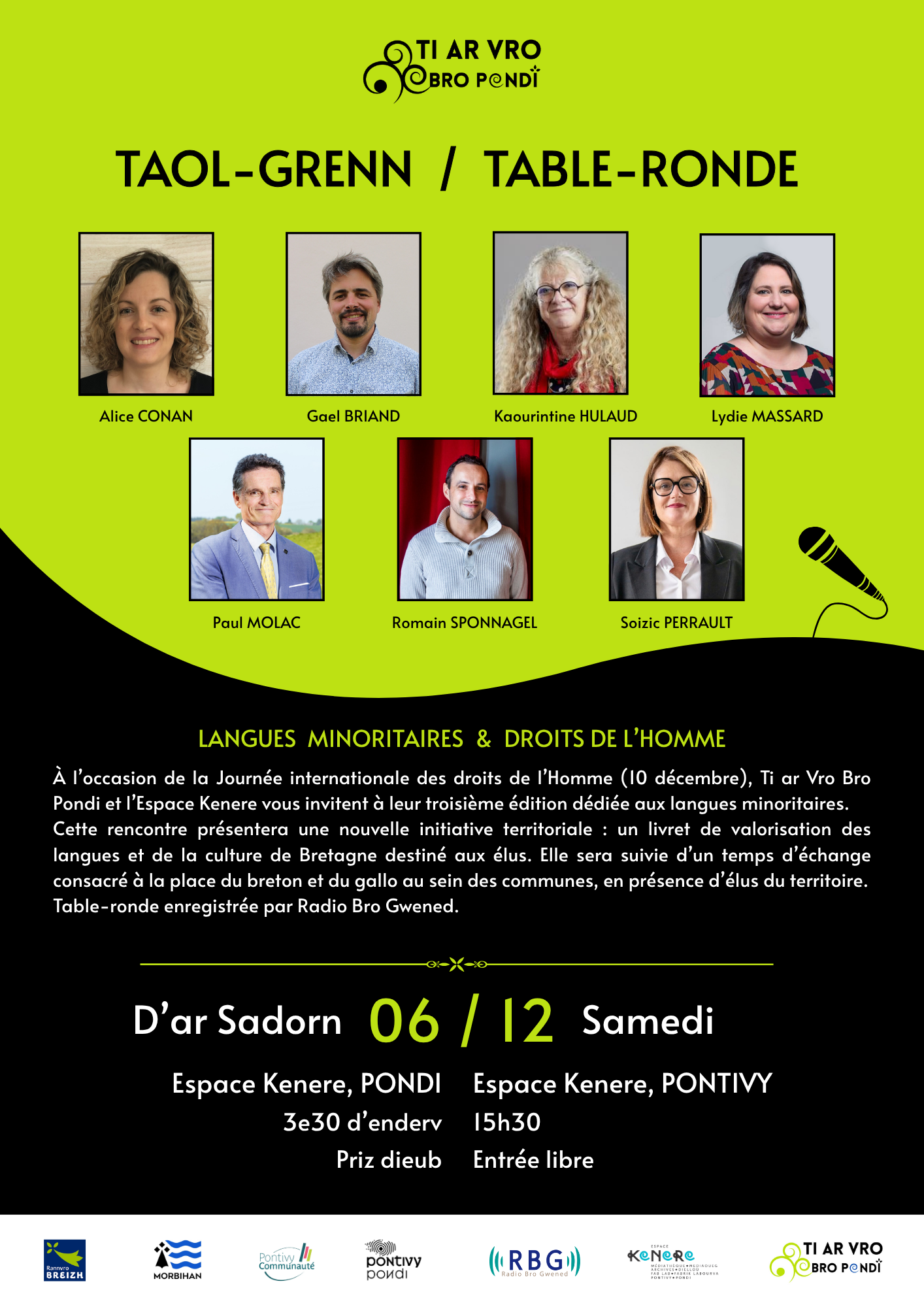 Taol-grenn / Table ronde « Langues minoritaires et Droits de l’Homme » avec Ti Ar Vro Bro Pondi