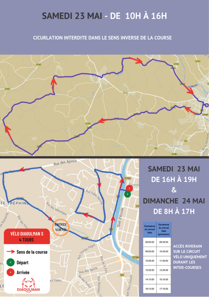 Plan de du parcours du Triathlon Diaoulman du 23 et 24 mai 2026 à Pontivy