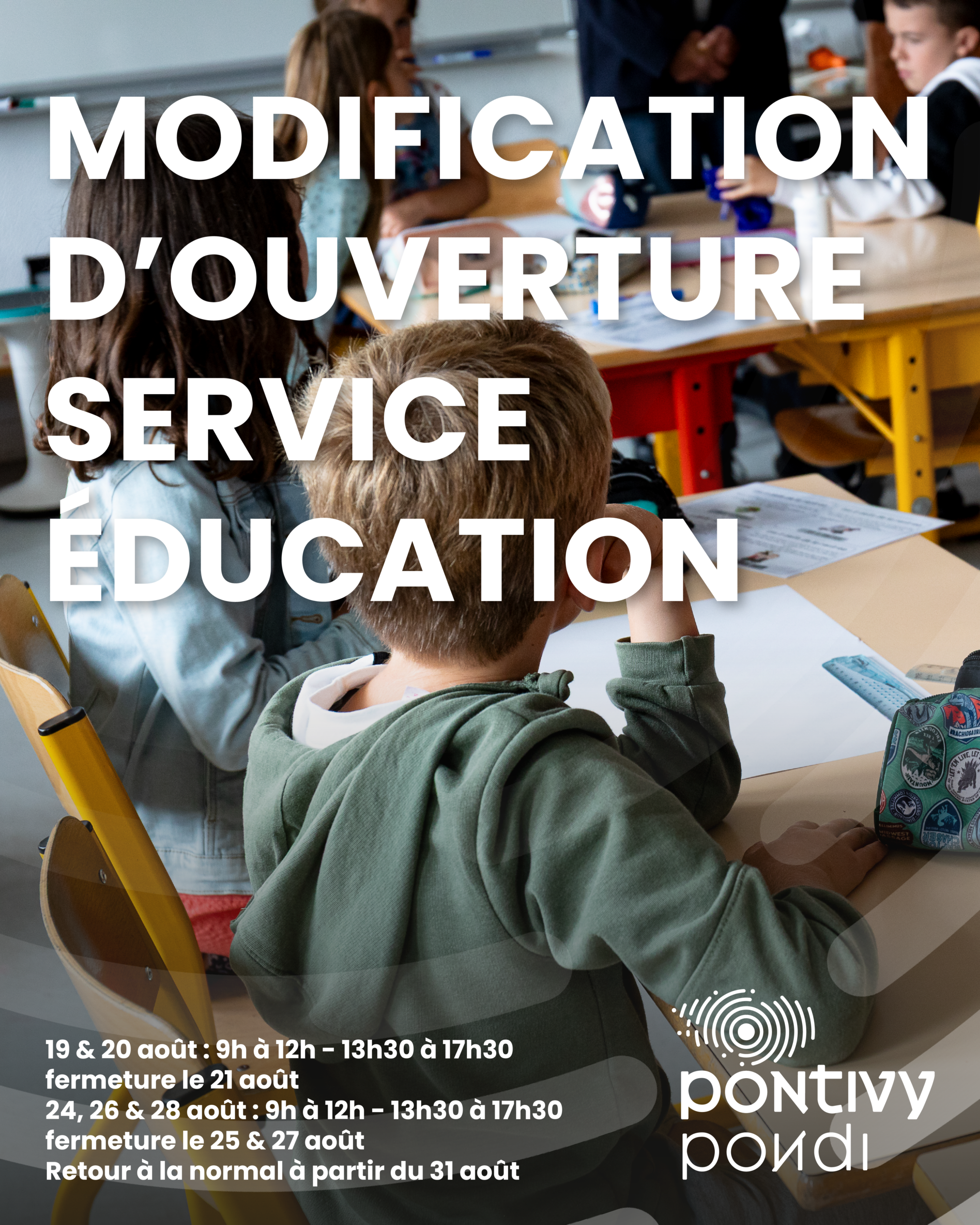 Modification des horaires d’ouverture du service éducation
